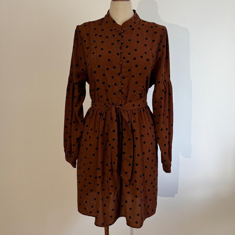 Véro - Brown and Black Polka Dot Midi Dress